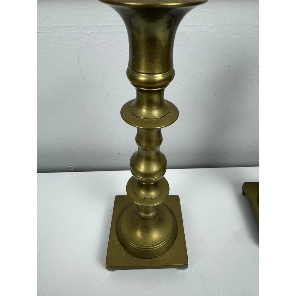 Vtg Mid Century Brass Candlesticks Pair 9.5